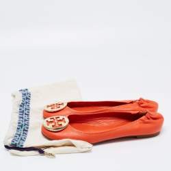 Pre Owned Tory Burch Orange Leather Reva Scrunch Ballet Flats Size 39