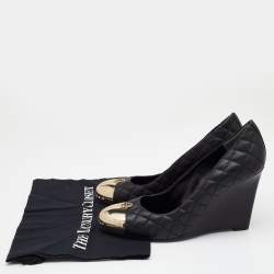 Pre Owned Tory Burch Black Quilted Leather Kaitlin Cap Toe Wedge Pumps Size 40