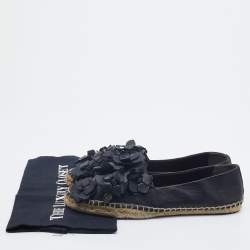 Pre Owned Tory Burch Black Leather Blossom Floral Applique Espadrille Flats Size 40