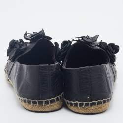 Pre Owned Tory Burch Black Leather Blossom Floral Applique Espadrille Flats Size 40