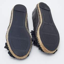 Pre Owned Tory Burch Black Leather Blossom Floral Applique Espadrille Flats Size 40