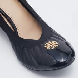 Pre Owned Tory Burch Black Leather Caroline Scrunch Wedge Pumps Size 39