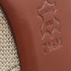 Pre Owned Tory Burch Beige Canvas Block Heel Pumps Size 37.5