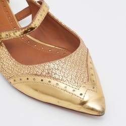 Tory Burch Gold Leather Bernadette Pointed Toe Mary Jane Ballet Flats Size 38