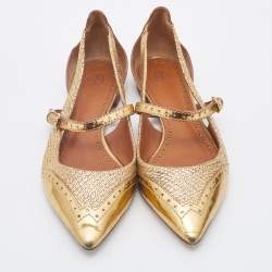 Tory Burch Gold Leather Bernadette Pointed Toe Mary Jane Ballet Flats Size 38