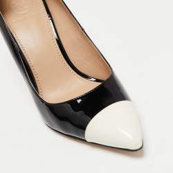 Pre Owned Tory Burch Black/White Patent Leather Elizabeth Pointed Toe Pumps Size 36.5