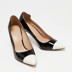 Pre Owned Tory Burch Black/White Patent Leather Elizabeth Pointed Toe Pumps Size 36.5
