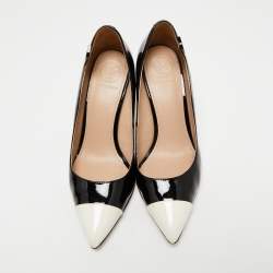 Pre Owned Tory Burch Black/White Patent Leather Elizabeth Pointed Toe Pumps Size 36.5
