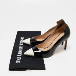 Pre Owned Tory Burch Black/White Patent Leather Elizabeth Pointed Toe Pumps Size 36.5