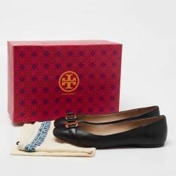 Pre Owned Tory Burch Black Leather Bow Ballet Flats Size 41