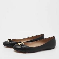 Pre Owned Tory Burch Black Leather Bow Ballet Flats Size 41