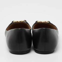 Pre Owned Tory Burch Black Leather Bow Ballet Flats Size 41