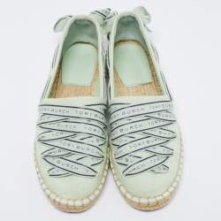 Tory Burch Green Canvas Espadrille Flats Size 37