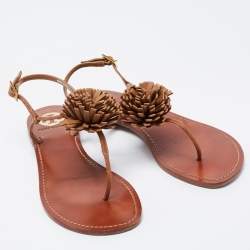Pre Owned Tory Burch Brown Leather Thong Flat Sandals Size 36.5