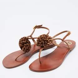 Pre Owned Tory Burch Brown Leather Thong Flat Sandals Size 36.5