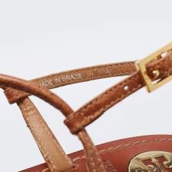 Pre Owned Tory Burch Brown Leather Thong Flat Sandals Size 36.5