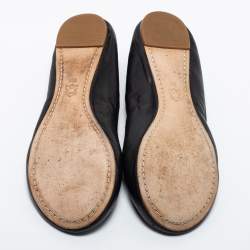 Pre Owned Tory Burch Black Leather Bow Ballet Flats Size 39