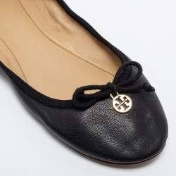 Pre Owned Tory Burch Black Leather Bow Ballet Flats Size 39