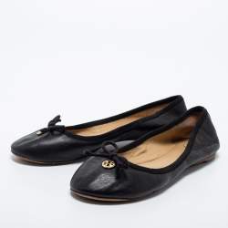 Pre Owned Tory Burch Black Leather Bow Ballet Flats Size 39