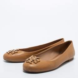 Pre Owned Tory Burch Light Brown Leather Ballet Flats Size 37