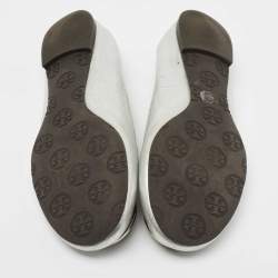Pre Owned Tory Burch Silver Leather Scrunch Ballet Flats Size 36.5