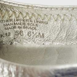 Pre Owned Tory Burch Silver Leather Scrunch Ballet Flats Size 36.5