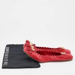Pre Owned Tory Burch Red Leather Reese Tassel Scrunch Ballet Flats Size 38