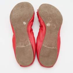 Pre Owned Tory Burch Red Leather Reese Tassel Scrunch Ballet Flats Size 38
