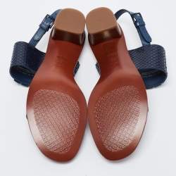 مملوكة مسبقًا Tory Burch Blue Python Embossed and Leather Slingback Block Heel Sandals Size 36.5