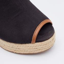 Pre Owned Tory Burch Black Canvas Wedge Open Toe Sandals Size 38