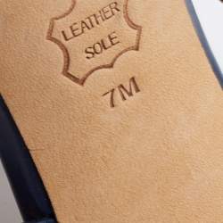 Pre Owned Tory Burch Navy Blue Leather Pointed Toe Slingback Pumps Size 37.5