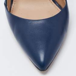 Pre Owned Tory Burch Navy Blue Leather Pointed Toe Slingback Pumps Size 37.5