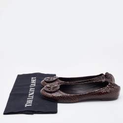 Pre Owned Tory Burch Dark Brown Python Embossed Leather Reva Ballet Flats Size 38.5