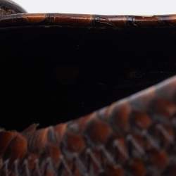 Pre Owned Tory Burch Dark Brown Python Embossed Leather Reva Ballet Flats Size 38.5