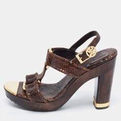 Tory Burch Brown Python Embossed Leather Slingback Sandals Size 38 Tory  Burch | TLC