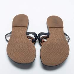 Pre Owned Tory Burch Navy Blue Leather Miller Thong Flats Size 37