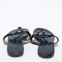 Pre Owned Tory Burch Navy Blue Leather Miller Thong Flats Size 37