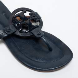 Pre Owned Tory Burch Navy Blue Leather Miller Thong Flats Size 37