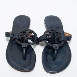 Pre Owned Tory Burch Navy Blue Leather Miller Thong Flats Size 37