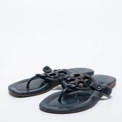 Pre Owned Tory Burch Navy Blue Leather Miller Thong Flats Size 37