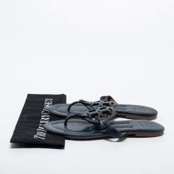 Pre Owned Tory Burch Navy Blue Leather Miller Thong Flats Size 37