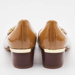 Pre Owned Tory Burch Light Brown Patent Leather Marion Block Heel Pumps Size 36.5