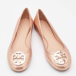 Pre Owned Tory Burch Metallic Rose Gold Leather Ballet Flats Size 38.5