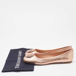 Pre Owned Tory Burch Metallic Rose Gold Leather Ballet Flats Size 38.5