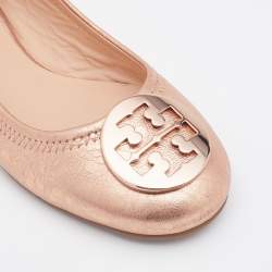 Pre Owned Tory Burch Metallic Rose Gold Leather Ballet Flats Size 38.5