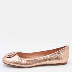 Pre Owned Tory Burch Metallic Rose Gold Leather Ballet Flats Size 38.5