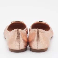 Pre Owned Tory Burch Metallic Rose Gold Leather Ballet Flats Size 38.5