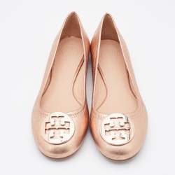 Pre Owned Tory Burch Metallic Rose Gold Leather Ballet Flats Size 38.5