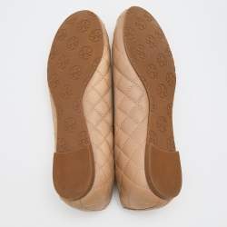 Pre Owned Tory Burch Beige Quilted Leather Quinn Ballet Flats Size 37