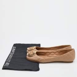 Pre Owned Tory Burch Beige Quilted Leather Quinn Ballet Flats Size 37